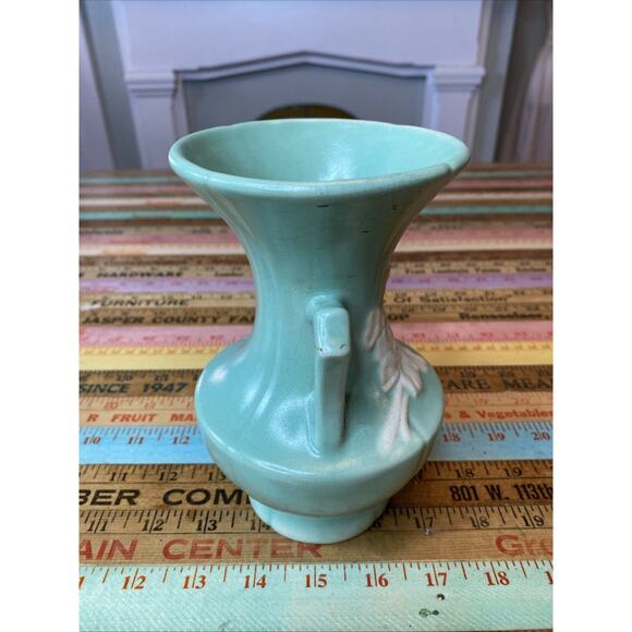 Vtg Weller Pottery Vase Double Handle Blue Floral Bouquet 30s Art Deco Nouveau - Picture 2 of 12